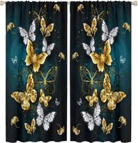Gold Butterfly Curtains for Living Room, Window Treatments, Nordic Drapes, Bedroom Decoration, Hotel, Modern 100W160H(CM)40x63in&Grommet Top white