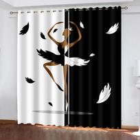 Dancing Ballet Girl Black White Cartoon Window Curtains in Kids Bedroom Living Room Hall Treatments Kitchen Decor Drapes Blinds W50 X H130(CM)X2&Hook