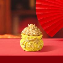 Feng Shui Resin Treasure Bowl Statue Yuan Bao Figurine with Removable Lid Money Bag Gift 5.5x5.5x6cm black