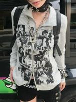 2000s Aesthetic Grunge Y2k Harajuku Hoodies Women American Retro Punk Streetwear Hip Hop Graffiti Print Zipper Sweatshirt Autumn Winter S pilka spalva
