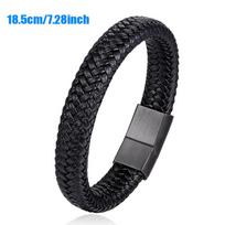 Klasikinė juoda odinė apyrankė vyrams Rankų papuošalai Dovana Graži apyrankė 18.5cm black