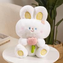 Adorable Hug Tulip Flowers Bunny Plushie Stuffed Cartoon Rabbits with Carrot Bread Strawberry Baby Appease Cuddly Doll Plush Toy about 32-35cm