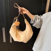 Fashionable croissant colored casual frosted superior crescent bag  with puppy pendant beige
