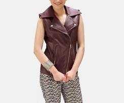 Burgundy Waistcoat Women Vest Coat Western Classic Button 100%Lambskin Leather S bordinė