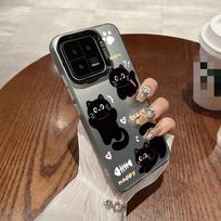 Mielas katės dėklas iPhone 16 Samsung A55 A35 A34 S24 FE Xiaomi Redmi Note 13 Pro 14C Huawei Honor 200 Smūgiams atsparus telefono bamperis Apsauga nuo įbrėžimų Pilnas dangtelis Honor X7b black