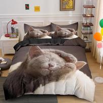 Cat Duvet Cover Set Kittens Theme Art Funny Print Bedding Set Microfiber Orange And Grey Cat King Size Quilt Cover For Kids Teen EU single(135x200cm) black