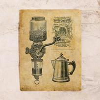 Aluminum Plate Engraving Coffee Grinder, for Decor of Kitchen, Coffee Shop, Cafe, Metal, 20x30 Cm beige