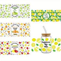 5pcs 3D UV DTF Cup Stickers, Waterproof Transfer Sticker for 16oz Cup, Fruit,Lemon,Orange,Strawberry Design, Scratch Resistant Crystal Glass Stickers
