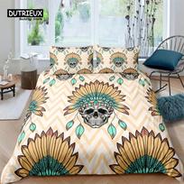 Colorful Sugar Skull Skeleton Quilt Cover Gothic Skull Bedding Set Queen Size Microfiber Horror Theme Feather Black Duvet Cover EU single(135x200cm) gray