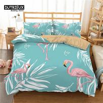 Flamingo Duvet Cover Microfiber Quilt Cover Soft Tropical Botanical Leaves Print Bedding Set King Queen For Boy Girl Room Decor EU single(135x200cm) blue