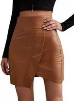 Brown Unique Hot Designer Genuine Lambskin Leather Slim Fit Skirt Mini Women S ruda