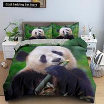 3D Panda Bedding Set Lovely China Black White Animal Duvet Cover King Queen Bamboo Comforter Cover 2/3pcs Polyester Quilt Cover EU single(135x200cm) gray