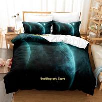 Planets Bedding Set Single Twin Full Queen King Size Bed Set Adult Kid Bedroom Duvetcover Sets outer space universe Bed AU Single(140x210cm)