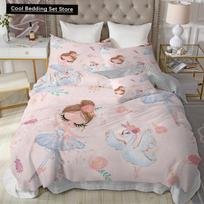 Ballet Dancing Girls King Queen Duvet Cover Lovely Little Ballerinas Bedding Set for Kids Pink Princess 2/3pcs Soft Quilt Cover EU single(135x200cm)