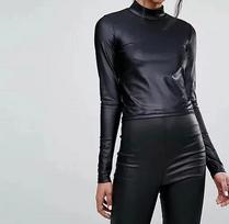 Women's Leather Top Stylish Genuine Formal Lambskin Casual Party Black Handmade S juoda