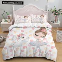 Cartoon Ballet Dancing Girl Duvet Cover Set Princess Style Twin Size Bedding Set Kids Girl Nordic Bed Cover Full Twin Queen King EU single(135x200cm)