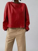 Leather Genuine Casual Top Formal Red Party Lambskin Stylish Women's Handmade S raudona