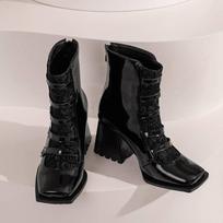 Krazing Pot Polyurethane Autumn Winter Shoes 47 Size 48 Chelsea Boots Stone Metal Button Square Toe Slip on Keep Warm Ankle Boots 34 juoda