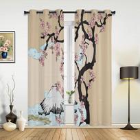 Japanese Mount Fuji Sakura Tree Flower Window Curtains Home Decor Living Room Curtains Kid's Room Cortinas For Kitchen Bedroom 135W x 60H(cm) x1 beige