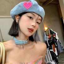 Cowboy Beret Children Spring And Autumn Versatile Face Small Star Angle Painter Hat Love Hat adjustable šviesiai mėlyna spalva