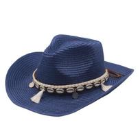 Retro Jazz Hat Women's Summer Seaside Trip Shell Fringed Sunshade Straw Hat Sun Protection Beach Men's Top Hat Tide M（56-58cm） tamsiai mėlyna