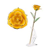 Long Stem 24k Gold Trimmed Rose Flower Gift with Clear Display Stand (Yellow) yellow