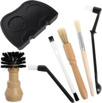 Coffee Grinder Cleaning Brush Non Slip Mat Coffee Tamper Clean Brush Wooden Handle Basket Home Barista Tool Cleaning Accessories black