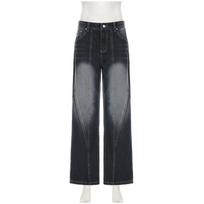 Vintage Women Wide Leg Jeans Harajuku Baggy Denim Trousers Loose Streetwear 2025 Spring Autumn Pants Korean Fashion S mėlyna