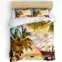 Tropical Arbor Pirate Ship Plank Duvet Cover 3pcs Bedding Set Home Textile Quilt Cover Pillowcases Bedroom Bedding Set No Sheet EU single(135x200cm)