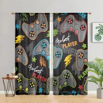 2 pieces, game controller and letter pattern curtain -30% blackout - suitable for living room, bedroom, kitchen and home decorat W150CM H166CM&Rod pocket juoda