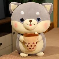 Cute Bubble Tea Dog Plush Toy Stuffed Animal Food Body Pillow Cup Milk Tea Husky Boba Plush Doll Birthday Gift 20cm pilka spalva