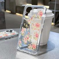 iPhone 16 Pro 15 14 Plus 13 12 Mini 11 Pro Max Xs Xr 8 7 smūgiams atsparus spalvotas gėlių rašto silikoninis minkštas plonas skaidrus objektyvo apsauginis dėklas iPhone 16