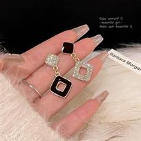 S925 Silver Needle Asymmetrical Geometric Earrings with Micro-Inlaid Diamonds - Women's High-End Light Luxury Jewelry auksas