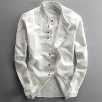 Autumn Men's Casual Linen Shirt Chinese Style Stand-up Collar 7XL balta