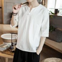 Chinese Style Cotton and Linen Short-sleeved T-shirt Men's Short-sleeved Summer Retro Disc Buckle Loose Men XXXXXL balta
