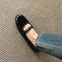 Krazing Pot Cow Skin Summer Spring Autumn Winter Flats Women Round Toe Mary Janes Shallow Shoes 35 juoda