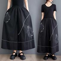 Embroidered Flowers, All-match Loose Casual Pants, Elastic Waist, Thin Wide-leg Pants, Women one size juoda