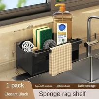 Kitchen Sink Rack with Self-draining Tray Sponge Rag Organizer Bathroom Cosmetic Holder Bathroom Shelf Kitchen Accessories Rack