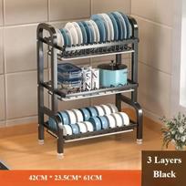Dish Drying Rack Bowl Racks Large Rust-proof Dish Drainer with Utensil Holder Multi Layer Kitchen Utensil  Drainboard Set black