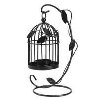 Innovative Iron Leaves Hollow out Cage Candle Holder Hanging Candlestick Household DecorationBlack black