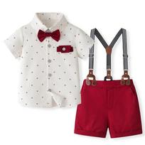 Summer Short-Sleeve Baby Gentleman Outfit 90 cm vyno raudonos spalvos