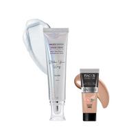 FACESCANADA Celeb Glow rinkinys Vidutinio padengimo Sidabrinis Strobe kremas (30 ml) + Šilta Natūrali Visos Dienos Hydra Matinė Mini Pudra (15 ml)