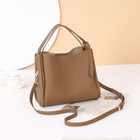 Fashionable Genuine Leather Handbag: Versatile Cowhide Messenger, Clutch, Bucket, and High-Capacity Basket Bag 23*14.5*20cm tamsiai ruda spalva