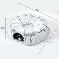 Pliušinis katės tunelis-lova naminiams katėms, didelis katės spurgos formos tunelis 3 formų, slėptuvė-katės urvas su pagalvėle, daugiafunkciniai kačių žaislai white