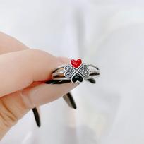 Premium Sense Four-Leaf Clover Ring Heart-Shaped Drip Glaze Do Old Trend Niche Index Finger Open Ring Female [Opening adjustable]