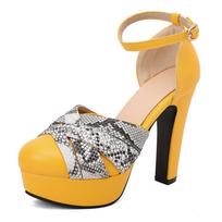 Women's high-heeled sandals fashion European and American style spring and summer new color matching large-size Roman sandals 34 geltona
