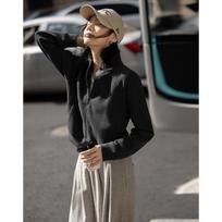Slack Stand Collar Jacket Spring and Autumn Dopamine Eye-catching Color Basic Simple Waffle Jacket for Women S gray