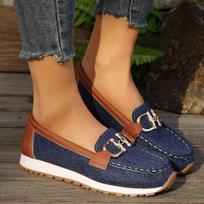 Flat-bottomed Round Toe Single Shoes Women's Spring Large Size Chain Belt Buckle Set Foot Women's Shoes 43 mėlyna