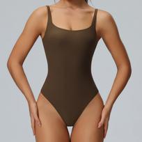 Seamless Body-Shaping Yoga Jumpsuit - Nude One-Piece Fitness Wear Extra Large tamsios kavos spalvos