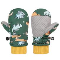 Splashproof Mittens Kid Gloves Windproof Children Winter Warm Snow Gloves Printed Cartoon Dinosaur Thicken Thermal Mitts M tamsiai pilka spalva
